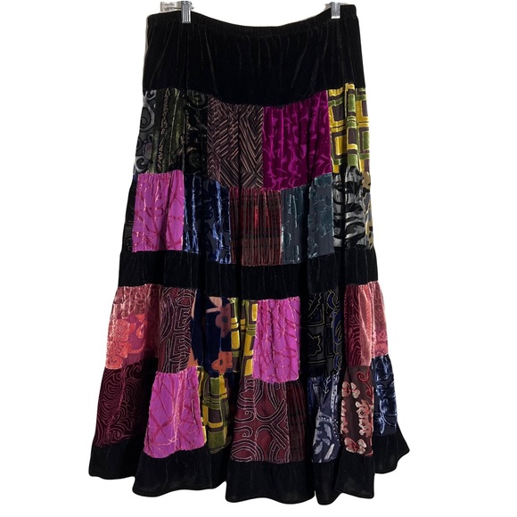 MSK Dresses & Skirts - MSK Womens Velvet Patchwork Maxi Skirt XL Black Silk Blend Art to Wear lined DIY